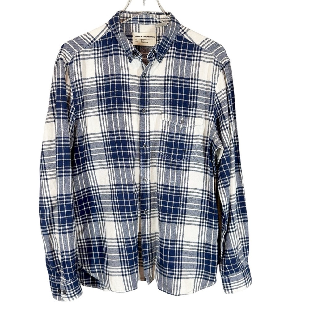 FRENCH CONNECTION Men's Size Large Blue Plaid Flannel Button Down Shirts